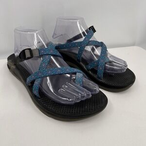 Chaco Womens Strappy Slip On‎ Slide Sandals Size 10 Black Blue Hiking Outdoors